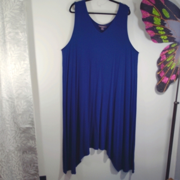 2X Roaman's Maxi Dress 26/28 Beautiful Flowy Sharkbite Hem Blue Soft Comy Long - Picture 10 of 10